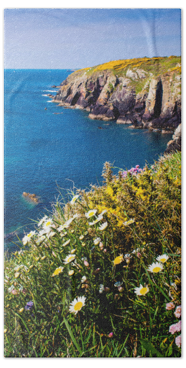 Armeria Maritima Hand Towel featuring the photograph St Non's Bay West Wales #3 by Mark Llewellyn