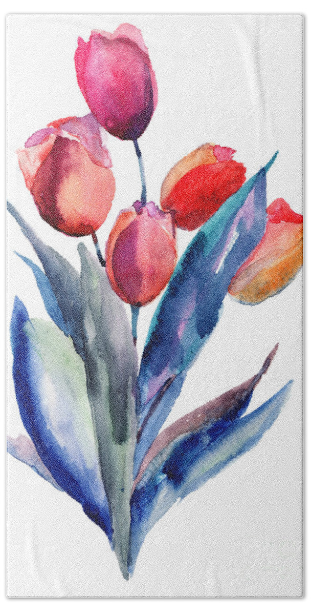 Art Bath Towel featuring the painting Tulips flowers #3 by Regina Jershova