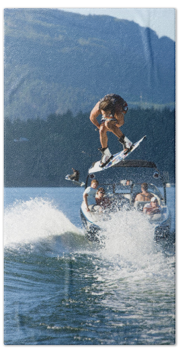 Action Hand Towel featuring the photograph Wakeboard On Mara Lake, Bc #3 by Craig Pulsifer