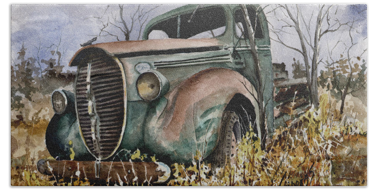 Truck Hand Towel featuring the painting 39 Ford Truck by Sam Sidders