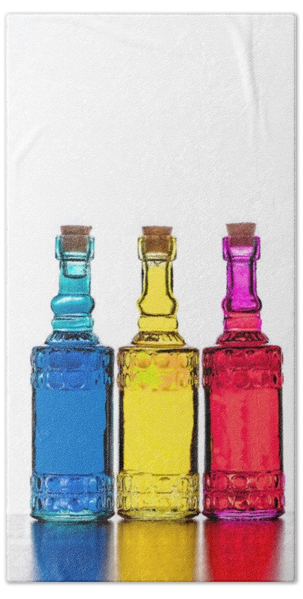 Alcohol Bath Towel featuring the photograph Colorful Bottles #4 by Peter Lakomy