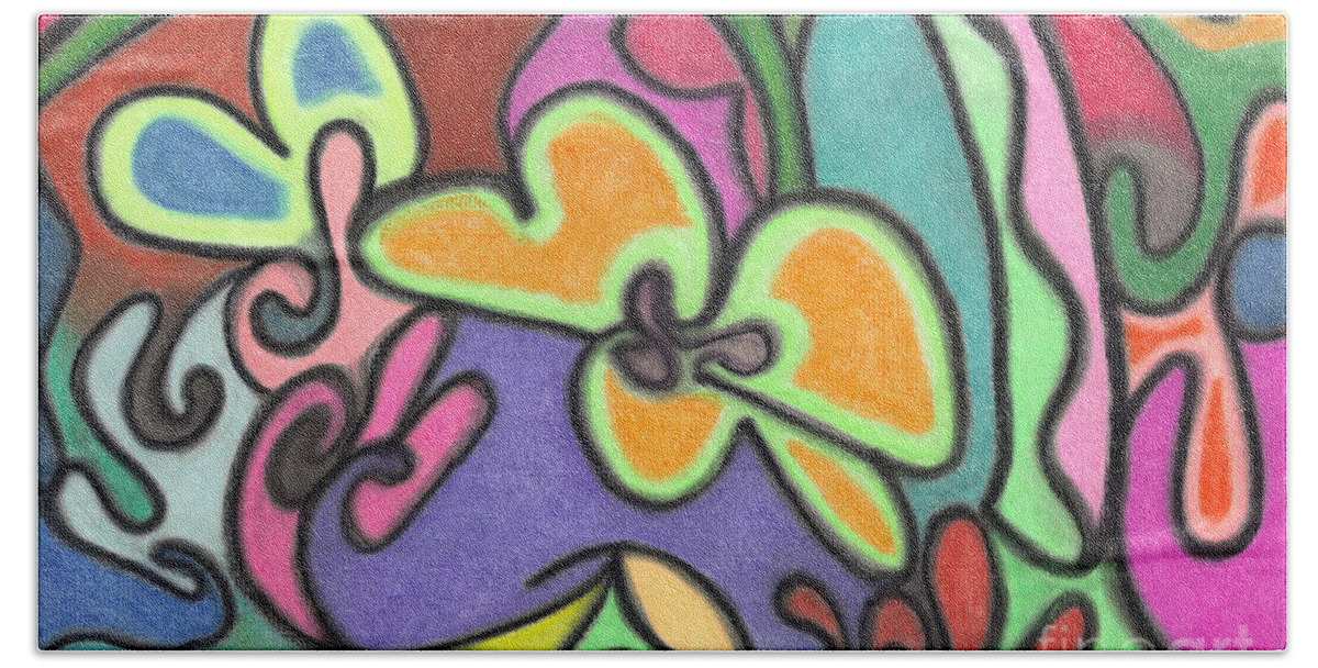 Pastel Bath Towel featuring the pastel Fluid Flowers by Christine Perry