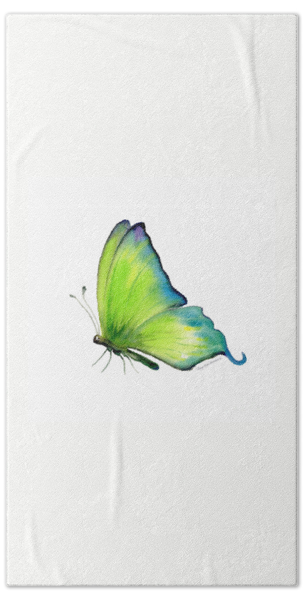 Skip Bath Towel featuring the painting 4 Skip Green Butterfly by Amy Kirkpatrick