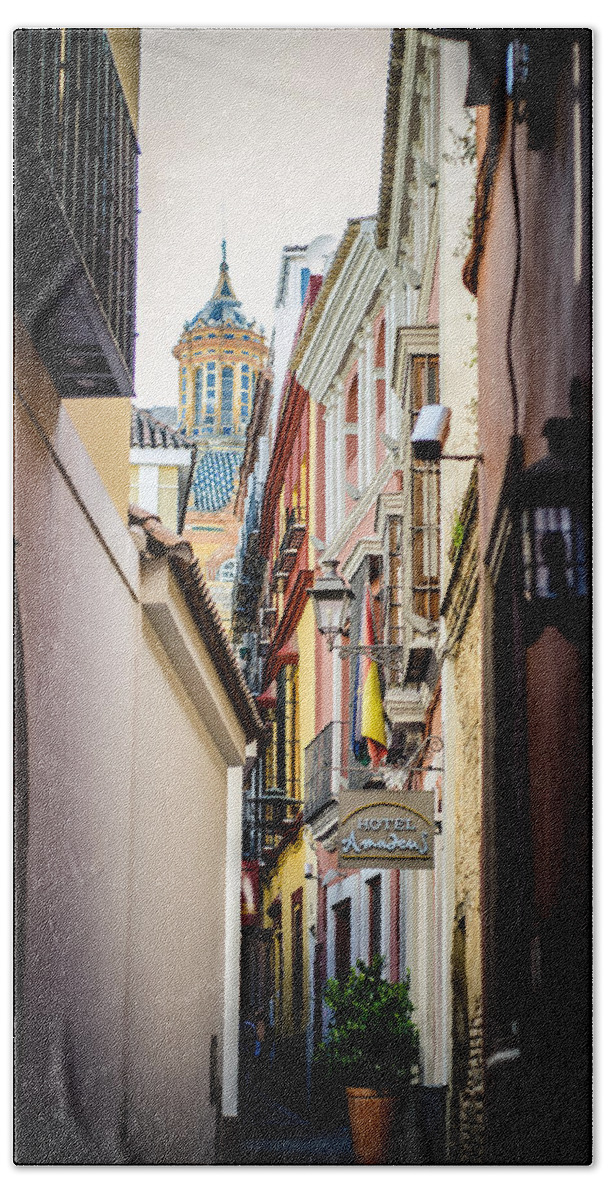 Seville Bath Towel featuring the photograph Streets of Seville #1 by AM FineArtPrints