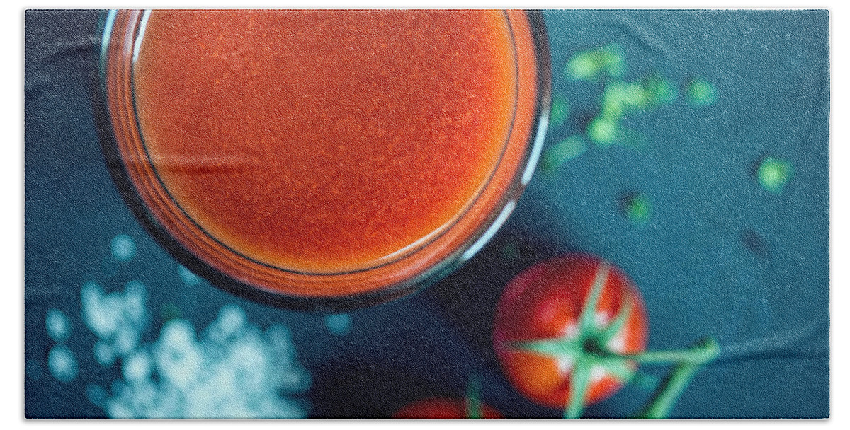 Tomato Hand Towel featuring the photograph Tomato Juice #4 by Nailia Schwarz
