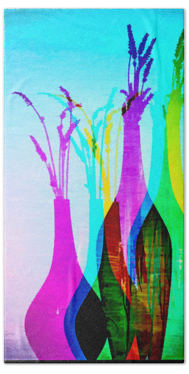Shadows Bath Towel featuring the digital art 4 Vases in Colored Light Silhouettes by Georgianne Giese