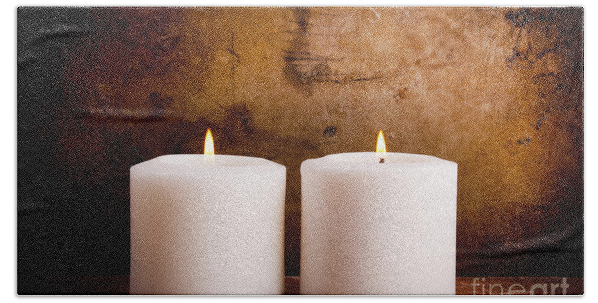 Vintage Bath Towel featuring the photograph White Candles #4 by THP Creative