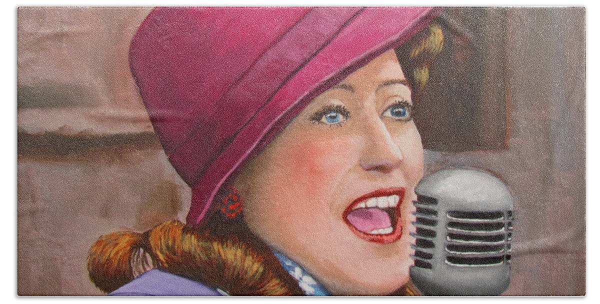 1940s Bath Towel featuring the painting 40s SINGER by Kevin Hughes