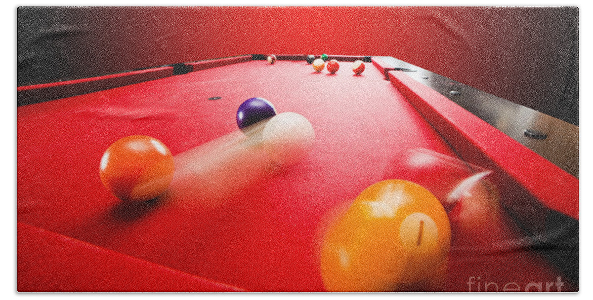 Pool Bath Towel featuring the photograph Billards pool game #5 by Michal Bednarek