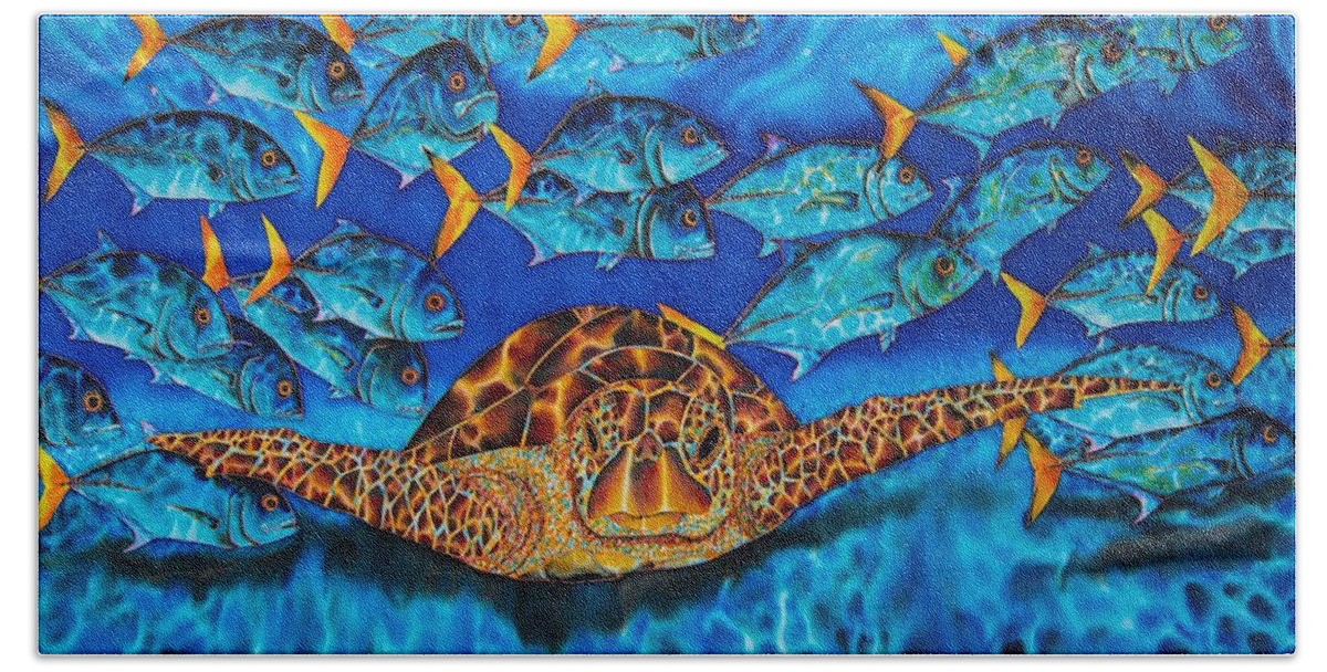 Turtle Bath Towel featuring the painting Green Sea Turtle by Daniel Jean-Baptiste