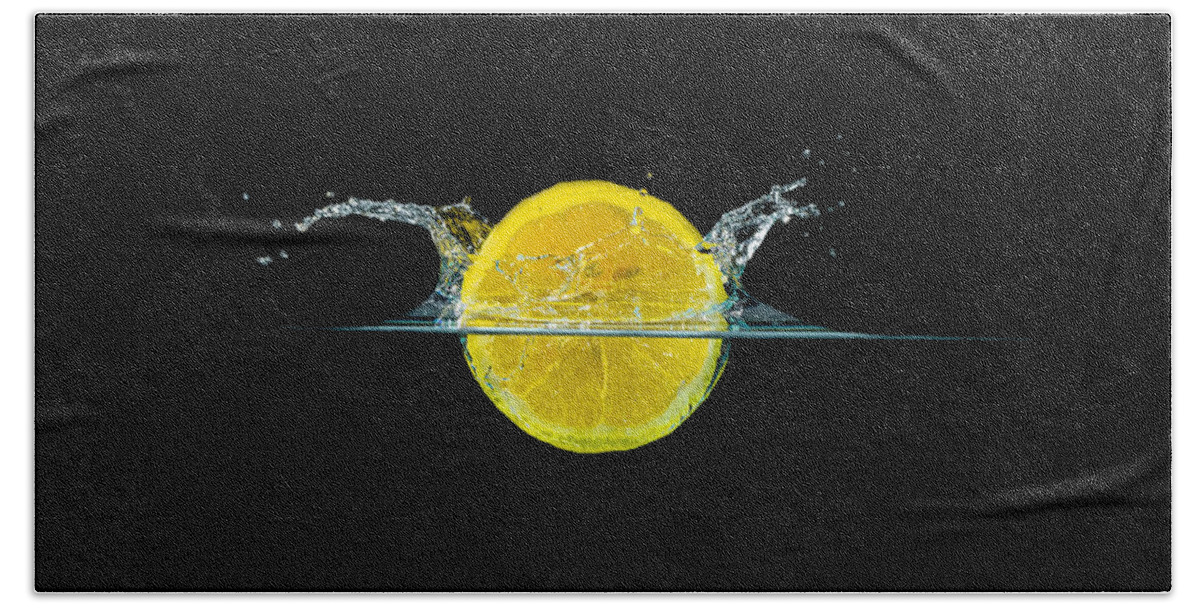 Beverage Hand Towel featuring the photograph Splashing Lemon #5 by Peter Lakomy