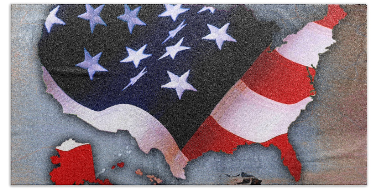 Map Of The United States Bath Towel featuring the mixed media United States Map #5 by Marvin Blaine