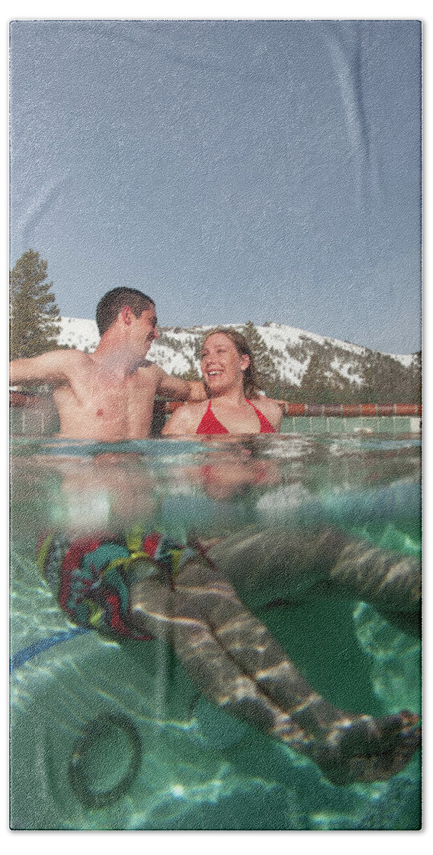 Young Couple Relaxing In A Hot Tub Bath Towel by Trevor Clark - Fine Art  America