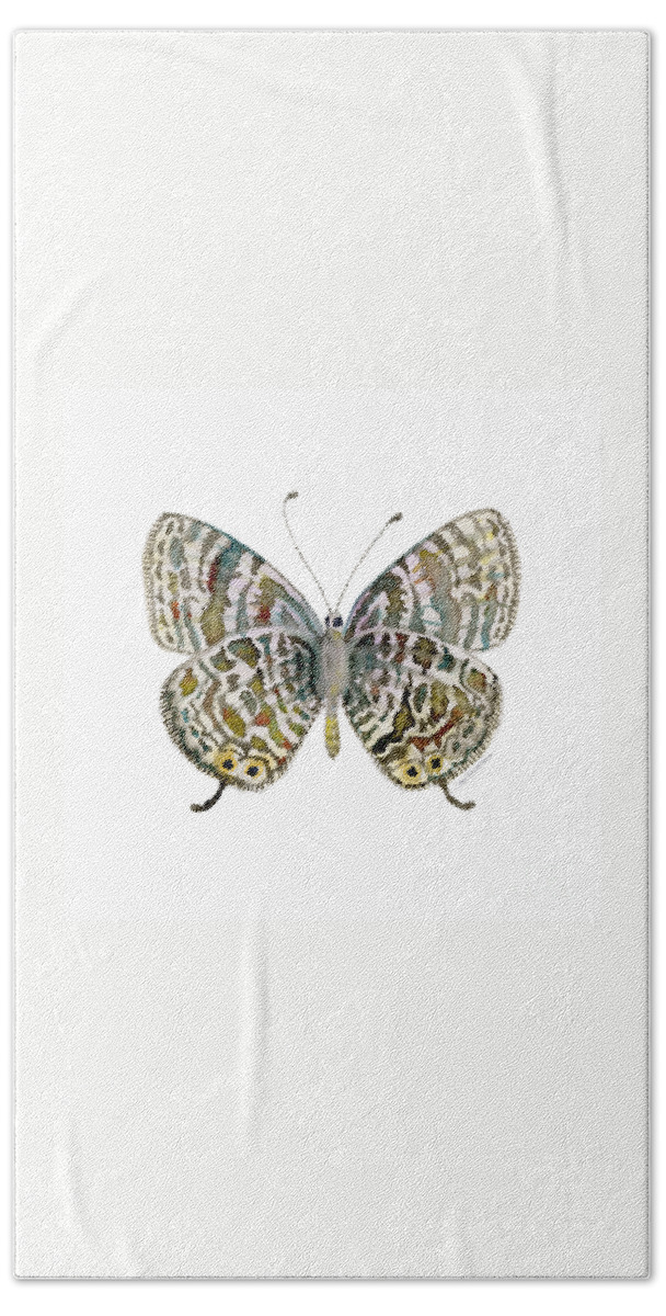 Lang Hand Towel featuring the painting 51 Lang's Short-tailed Blue Butterfly by Amy Kirkpatrick