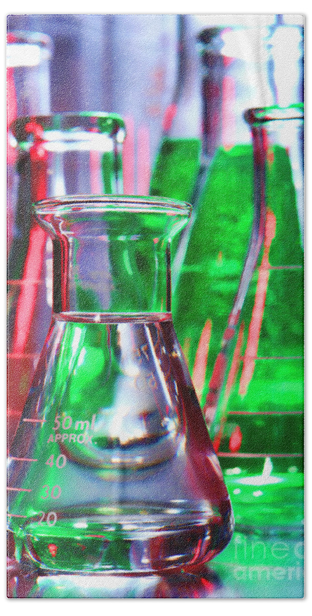 Flask Bath Towel featuring the photograph Laboratory Equipment in Science Research Lab #54 by Science Research Lab