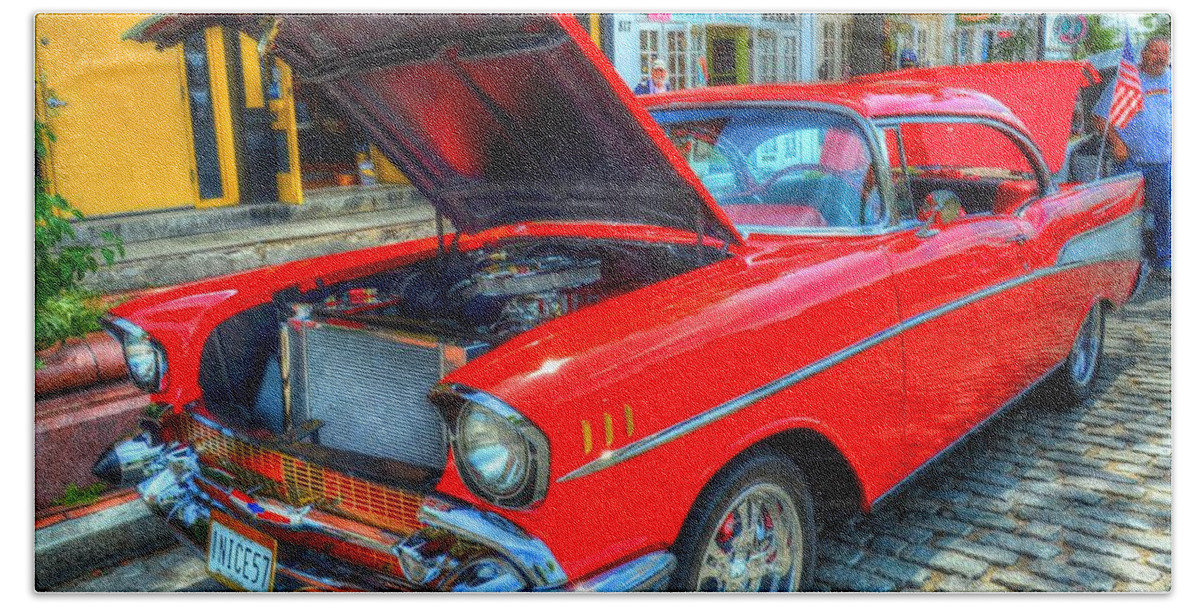 Chevy Bath Towel featuring the photograph 57 Chevy by Debbi Granruth