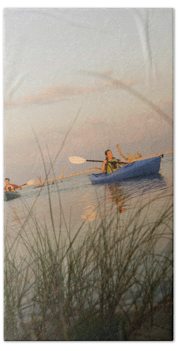 Adventure Hand Towel featuring the photograph A Couple Paddles Kayaks Together #6 by David Nevala