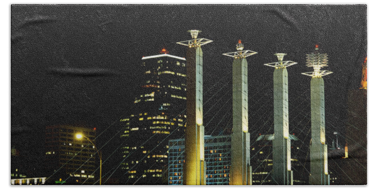 Photography Hand Towel featuring the photograph Buildings Lit Up At Night In A City #6 by Panoramic Images