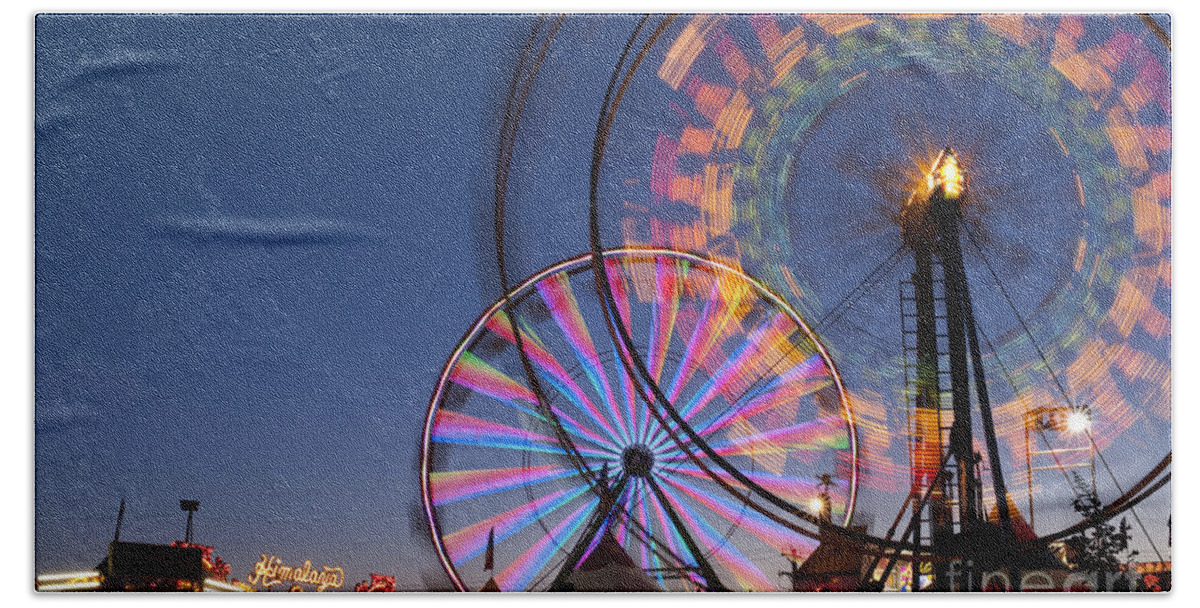 Americana Hand Towel featuring the photograph Evergreen State Fair with ferris wheel #6 by Jim Corwin
