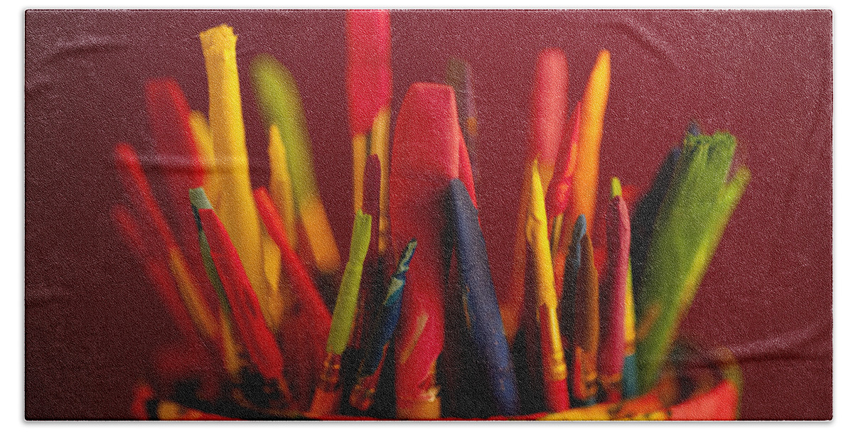 Art Bath Towel featuring the photograph Multi colored paint brushes #6 by Jim Corwin