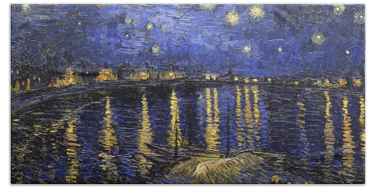 Vincent Van Gogh Bath Towel featuring the painting Starry Night Over The Rhone #4 by Vincent Van Gogh