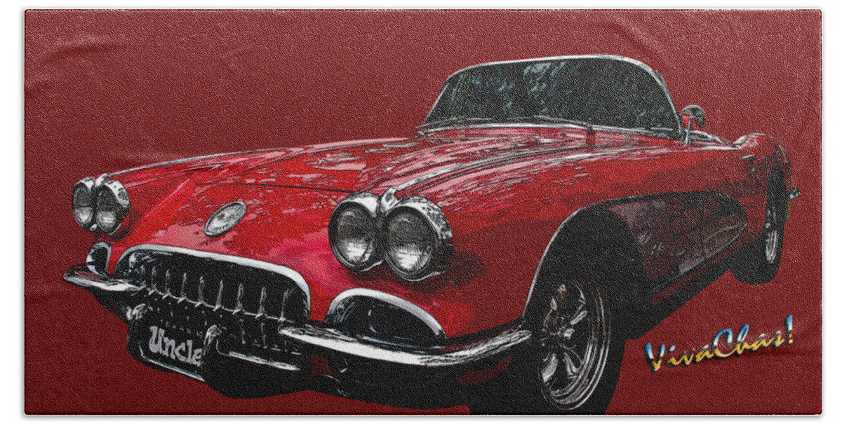 60 Bath Towel featuring the photograph 60 Red Corvette by Chas Sinklier