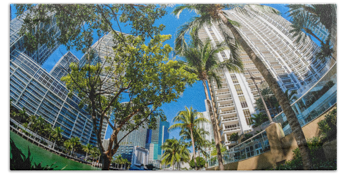 Architecture Bath Towel featuring the photograph Downtown Miami Brickell Fisheye by Raul Rodriguez