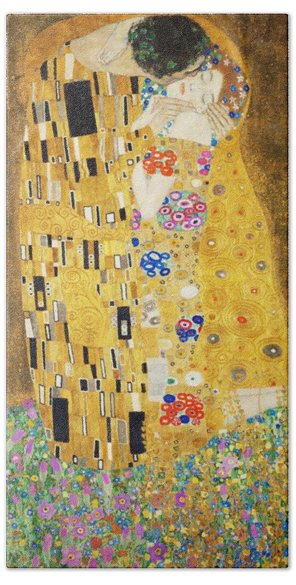 Gustav Klimt Hand Towel featuring the painting The Kiss by Masterpieces Of Art Gallery