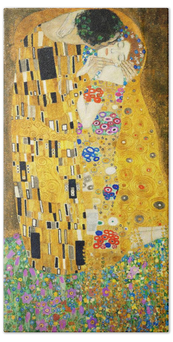 Gustav Klimt Bath Sheet featuring the painting The Kiss by Gustav Klimt