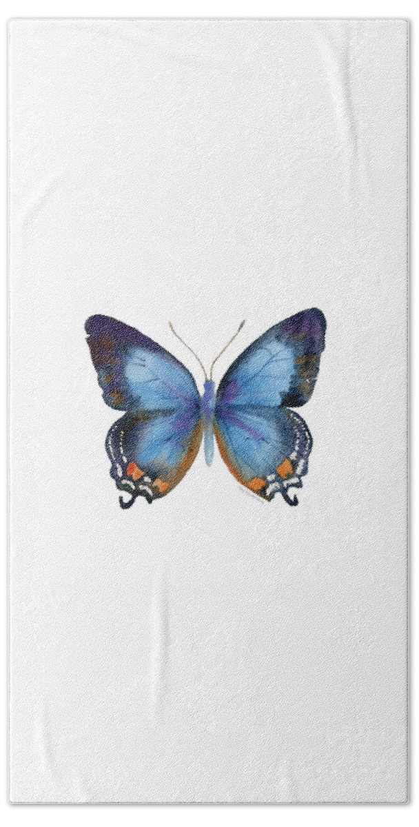 Imperial Blue Butterfly Hand Towel featuring the painting 80 Imperial Blue Butterfly by Amy Kirkpatrick