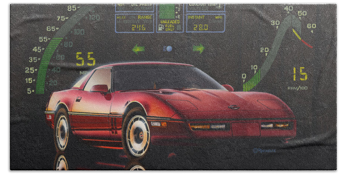 Sports Car Hand Towel featuring the painting 84 Corvette by Richard De Wolfe