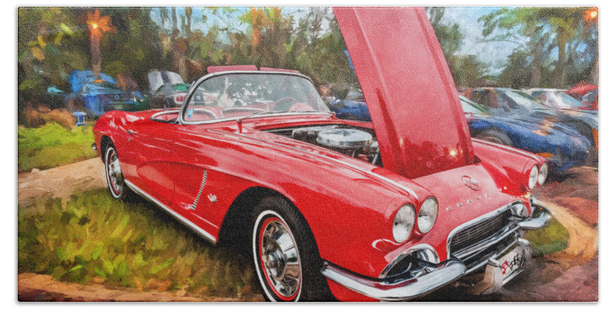 1962 Bath Towel featuring the photograph 1962 Chevrolet Corvette Convertible Painted #9 by Rich Franco