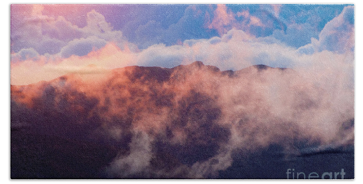 Haleakala National Park Bath Towel featuring the photograph Clouds at sunrise over Haleakala Crater Maui Hawaii USA #9 by Don Landwehrle