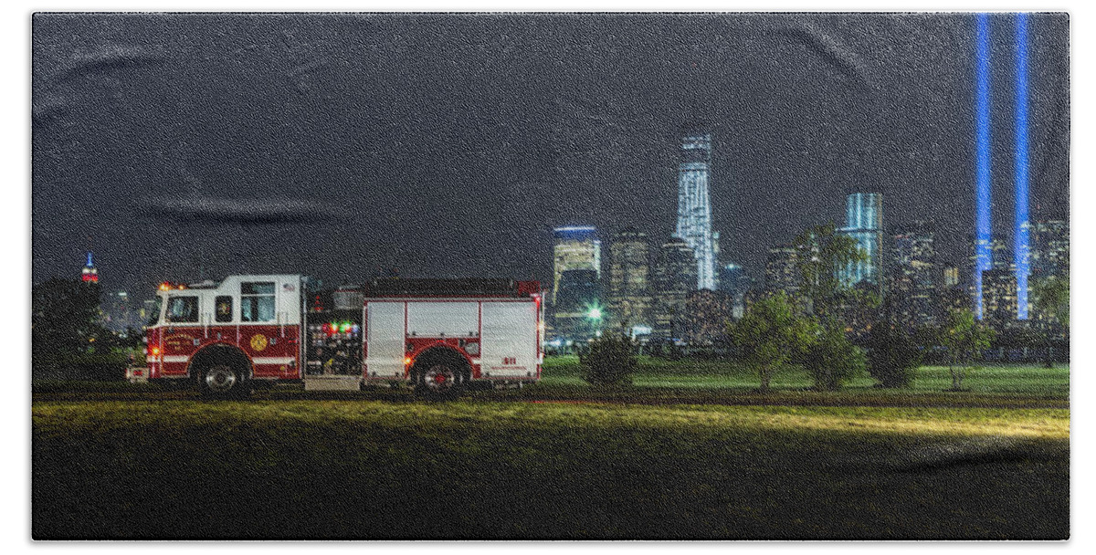 911 Hand Towel featuring the photograph 911 by Susan Candelario