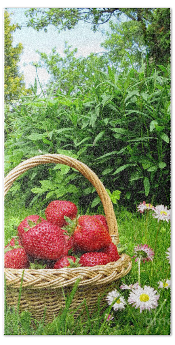 Strawberries Hand Towel featuring the photograph A basket of Strawberries by Ausra Huntington nee Paulauskaite