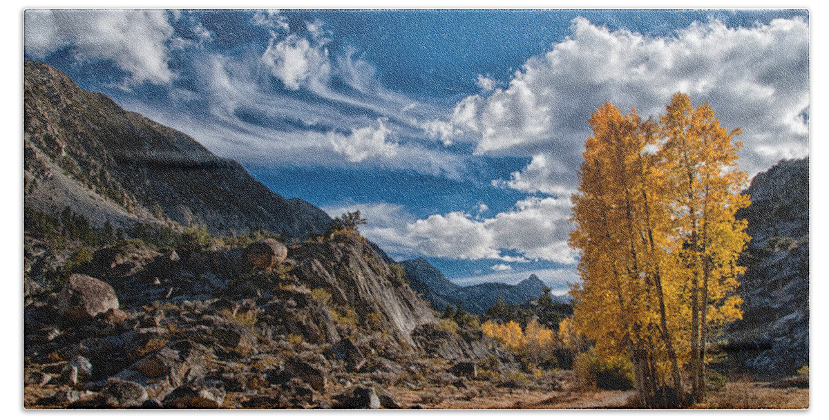 Mountains Hand Towel featuring the photograph A Beautiful Fall Day by Cat Connor