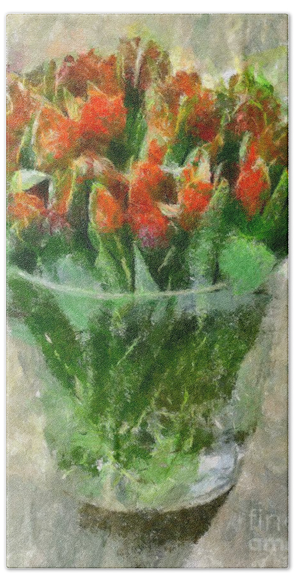 Spring Bath Towel featuring the painting A Bouquet Of Tulips by Dragica Micki Fortuna