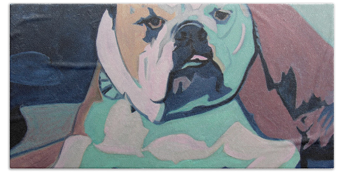 Bulldog Bath Towel featuring the painting A Bulldog In Love by Xueling Zou
