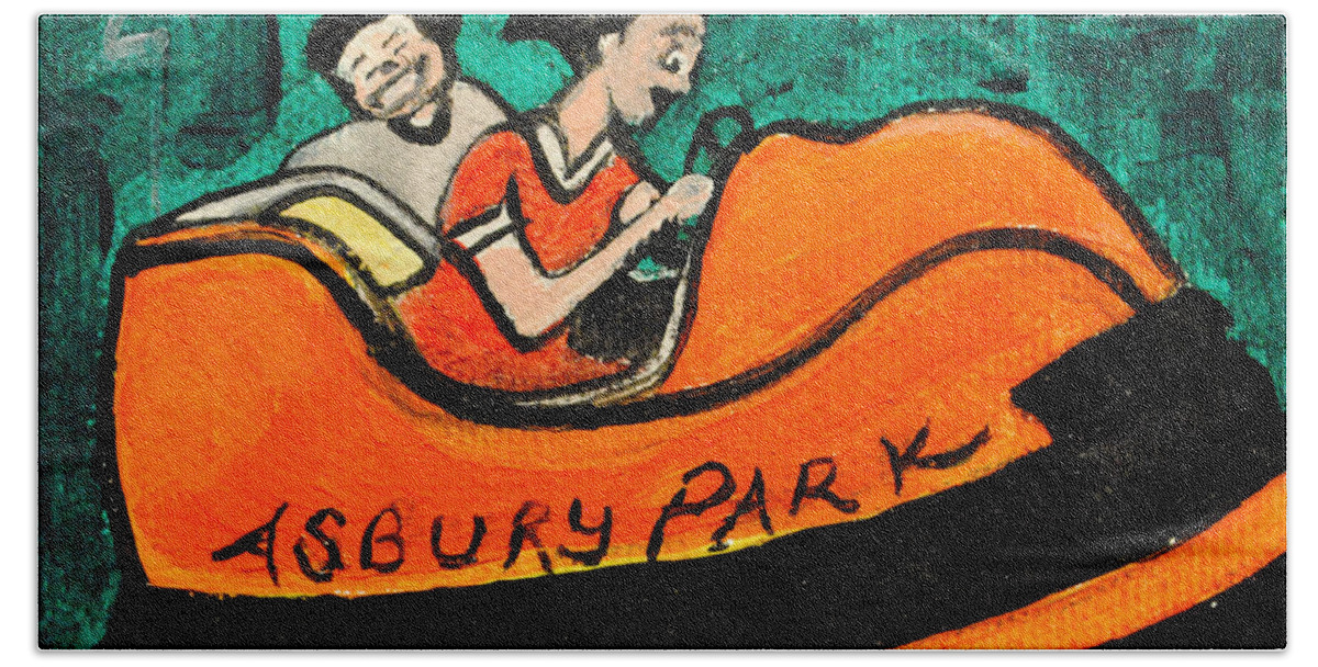 Asbury Park Bath Towel featuring the painting A Bumper Memory by Patricia Arroyo