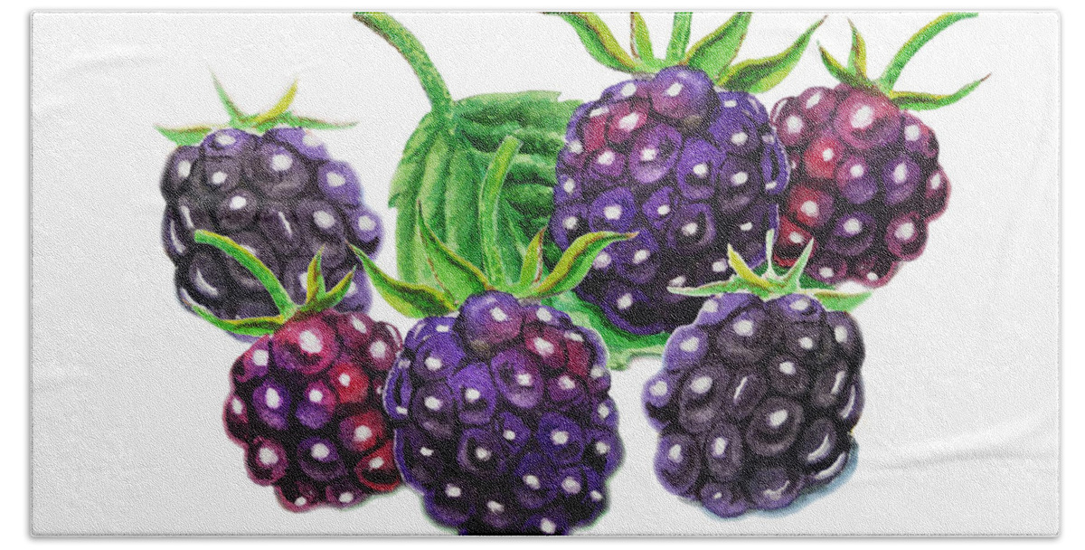 Blackberries Hand Towel featuring the painting A Bunch Of Blackberries by Irina Sztukowski
