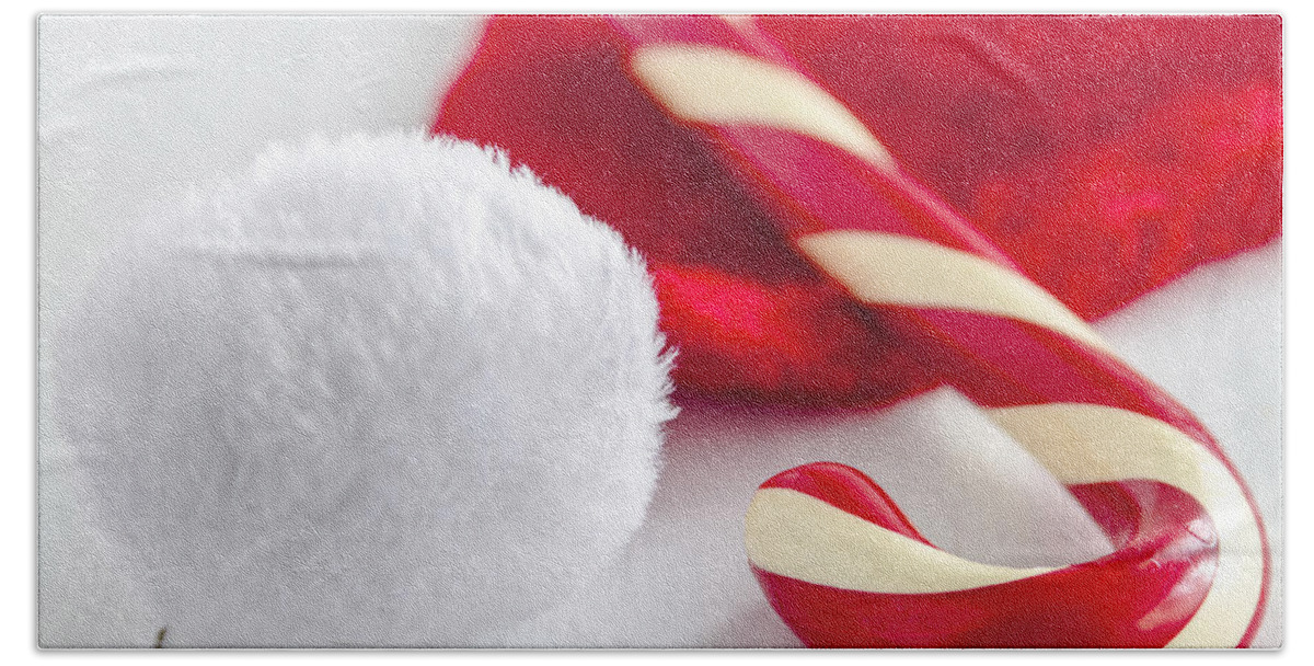 Candy Hand Towel featuring the photograph A Candy Cane for Santa by Teri Virbickis