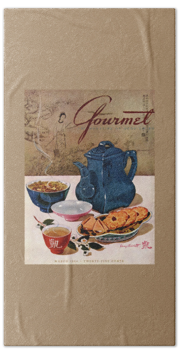 A Chinese Tea Pot With Tea And Cookies Hand Towel