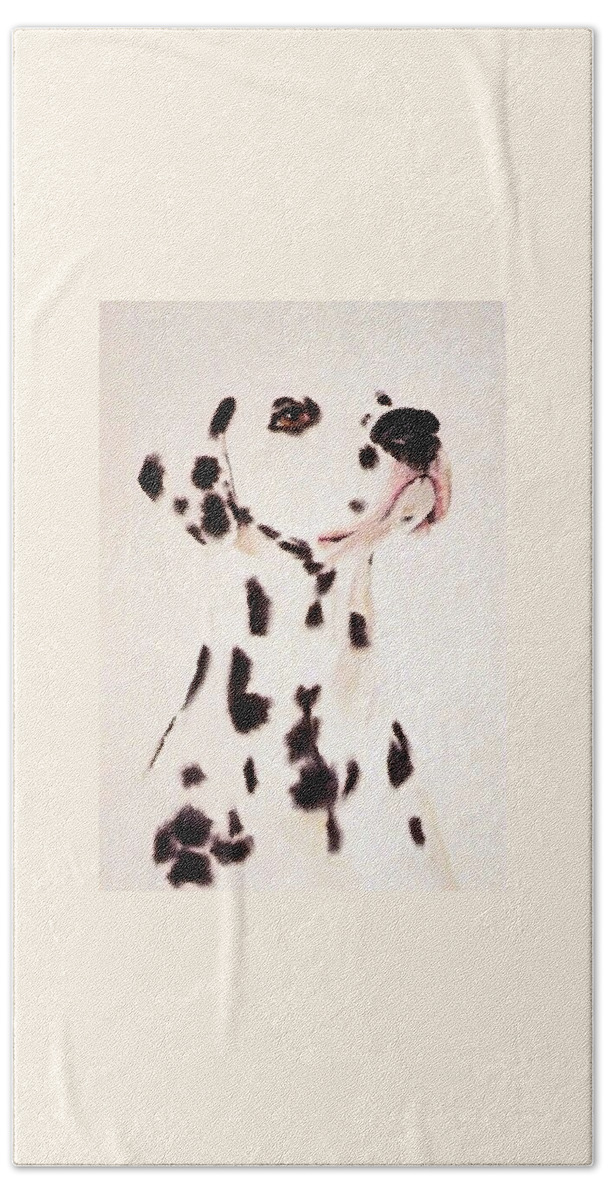 Dog Bath Towel featuring the painting A Dalmatian Pastel Portrait by Jodie Marie Anne Richardson Traugott     aka jm-ART