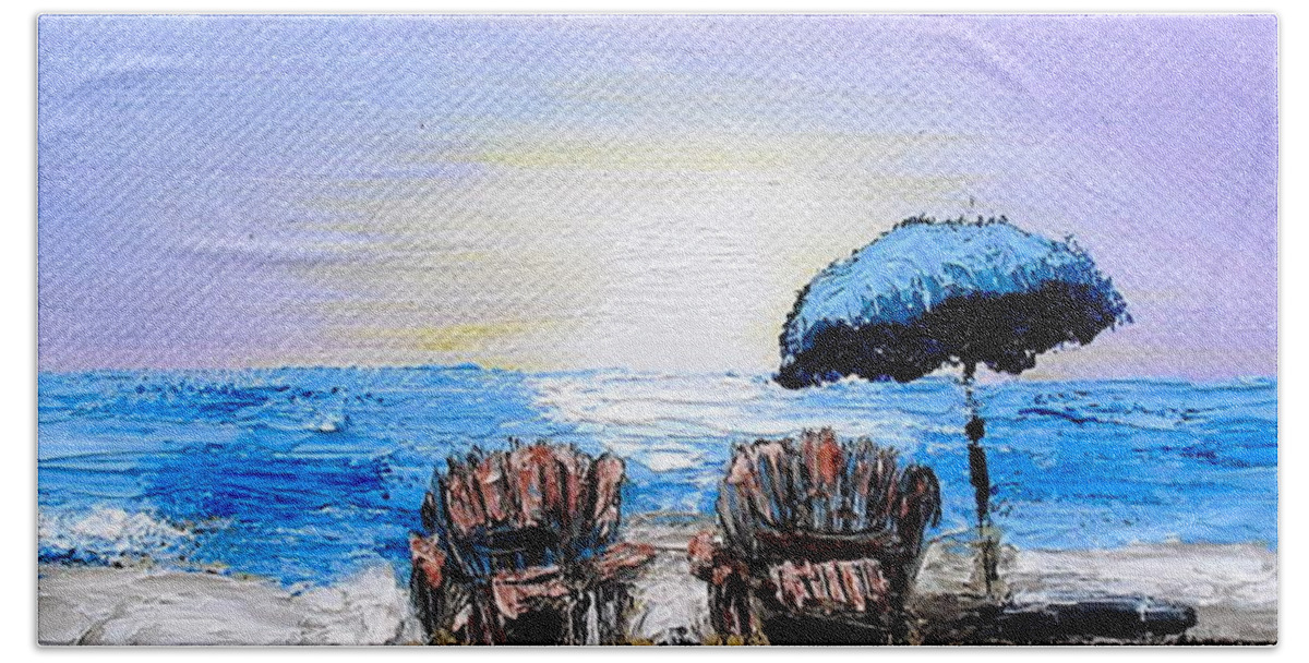 Beach Hand Towel featuring the painting A Day at the Beach by Melissa Torres