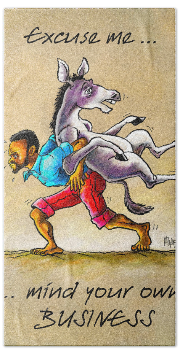 Donkey Bath Towel featuring the drawing A Different Approach by Anthony Mwangi