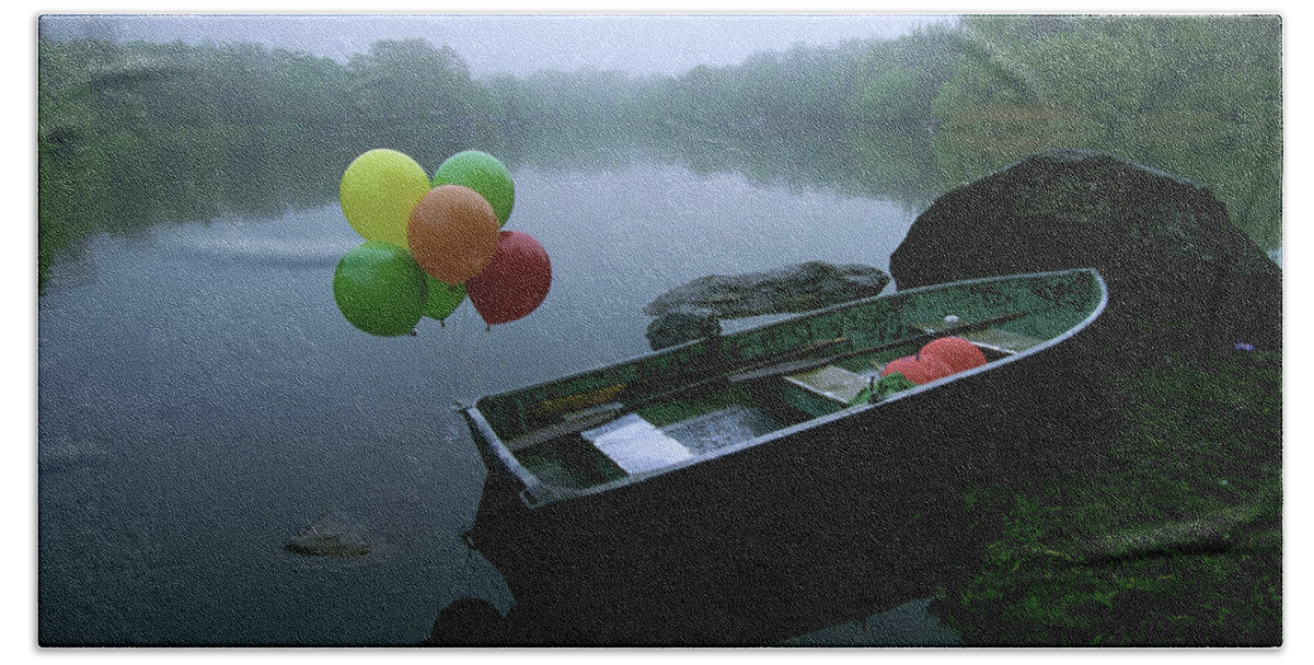Balloons Hand Towel featuring the photograph A Docked Rowboat Decorated by Jose Azel
