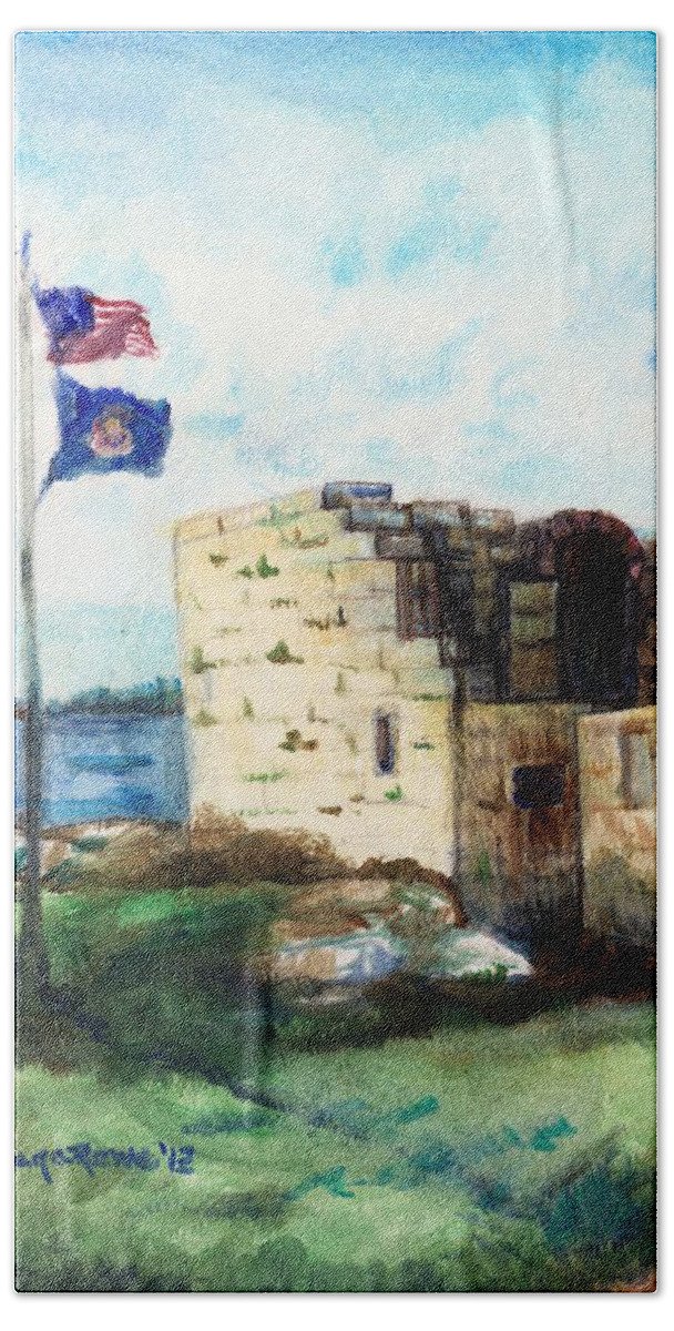Fort Hand Towel featuring the painting A Fort in Maine by Shana Rowe Jackson