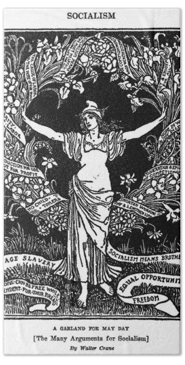 1913 Bath Towel featuring the drawing A Garland For May Day, 1913 by Walter Crane
