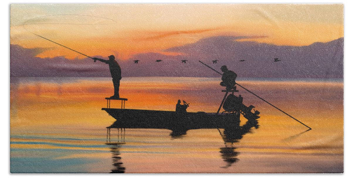 Fishing Bath Sheet featuring the digital art A Glorious Day by Kevin Putman