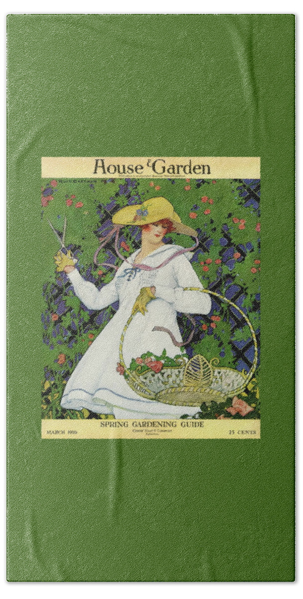 A House And Garden Cover Of A Woman Gardening Bath Towel